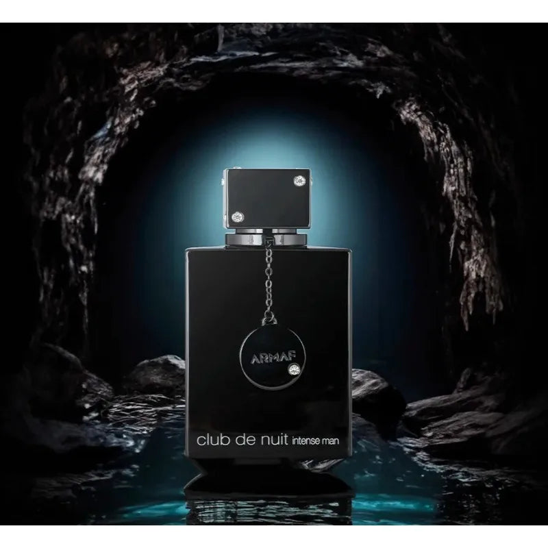 Armaf Club De Nuit Intense for Men Eau de Toilette spray, 3.6 oz, featuring spicy wood fragrance in a sleek bottle.