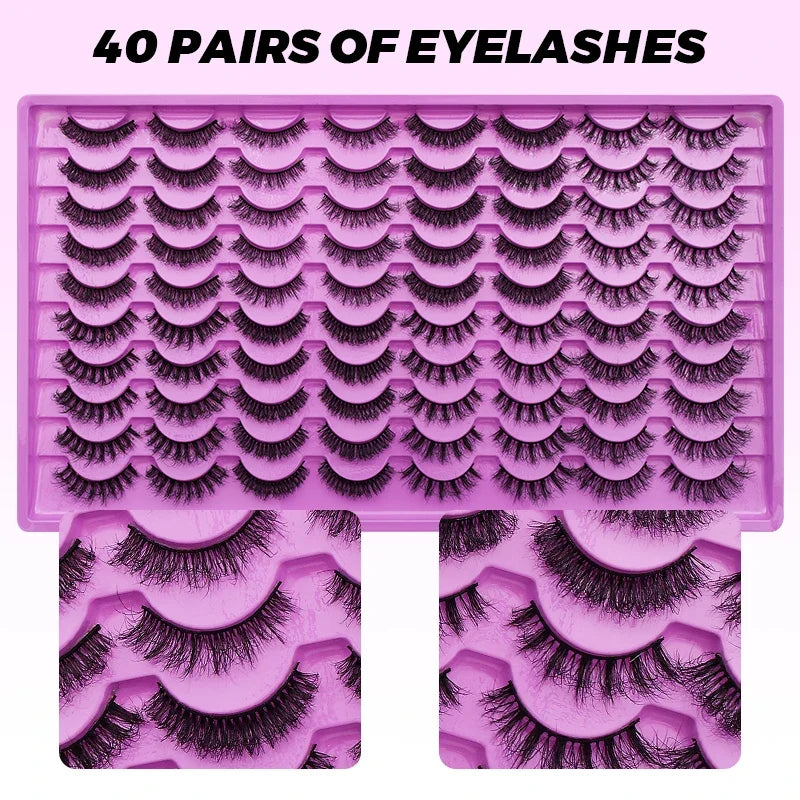 Blushimmer DINGSEN 40 pairs faux mink volume strip eyelashes kit with soft, false eyelash extensions for a natural, full lash look