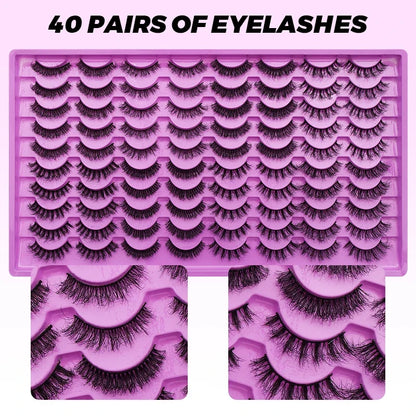 Blushimmer DINGSEN 40 pairs faux mink volume strip eyelashes kit with soft, false eyelash extensions for a natural, full lash look
