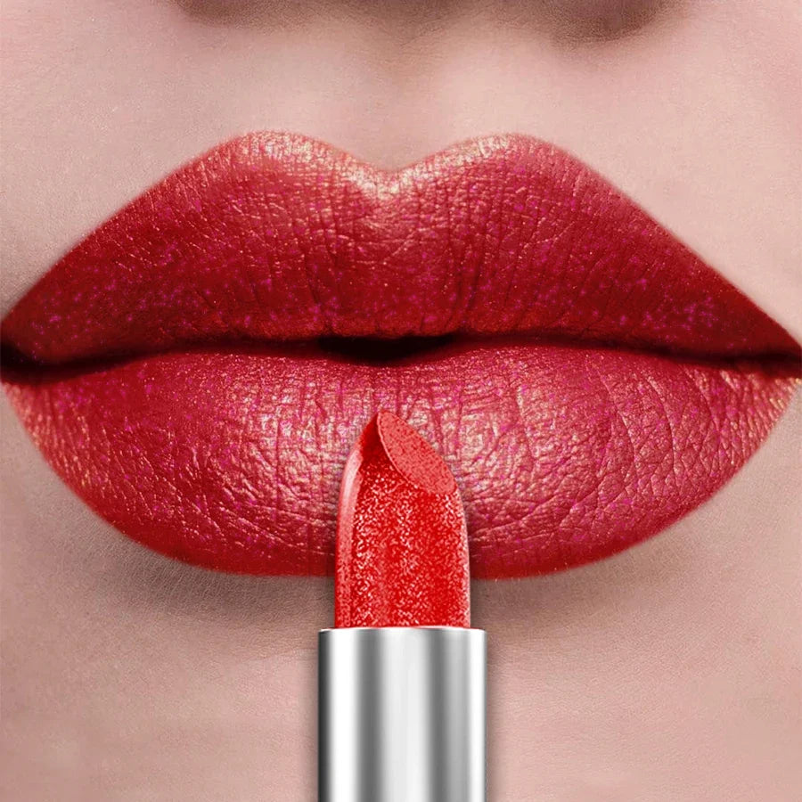 Blushimmer 21-color metallic lipstick and lip tint set featuring bold, shiny, glittery, pearlescent lip makeup with long-lasting matte finish.