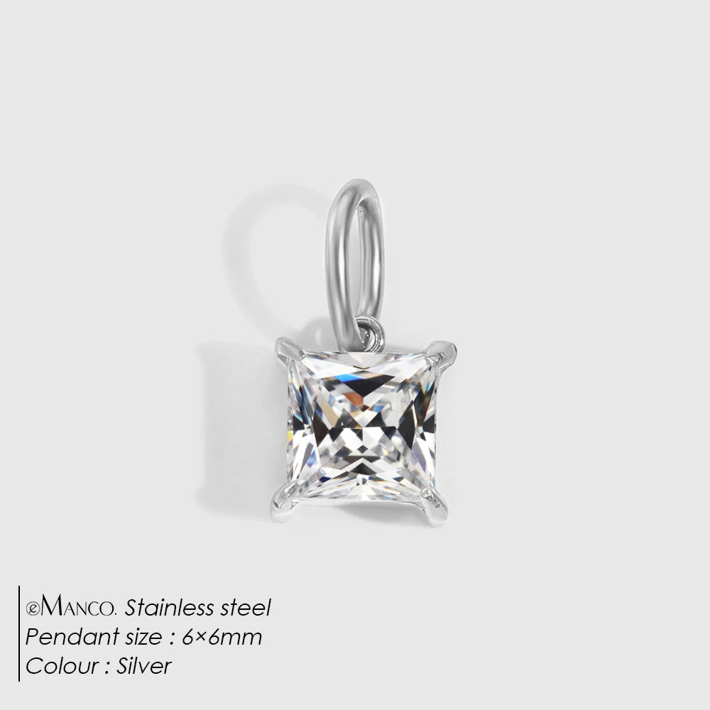 eManco 4 /6/8/10MM Stainless Steel Zircon Geometric Shape Charms Pendants Jewelry Making Supplies Diy Findings Accessories