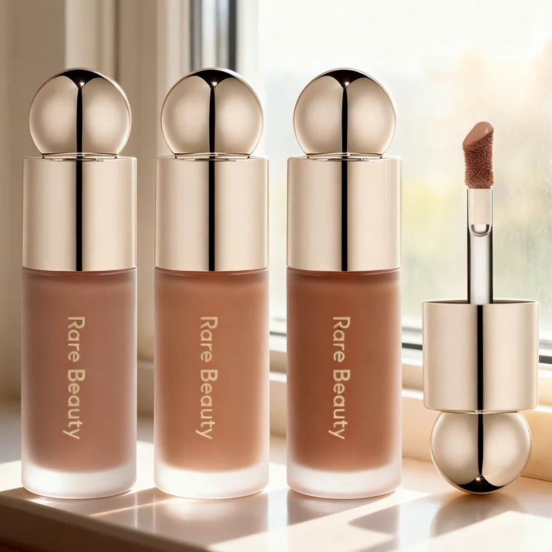 Rare Beauty 3D Face Contour Liquid Bronzer in Shade Smooth, waterproof, natural finish, with mirror for brightening makeup.