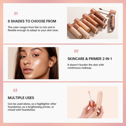 Blushimmer liquid bronzer and facial highlighter with a moisturizing, soothing formula for contouring and a long-lasting glow.
