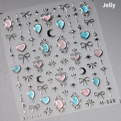 Colorful Cat's Eye 5D gradient European love heart gem nail art stickers with crystal geometric shape for manicure decoration.