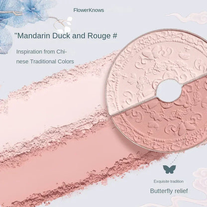 Blushimmer Flower Knows Blusher Butterfly Cloud Collar Collection duo blush box with peach matte finish for dark skin cheeks.