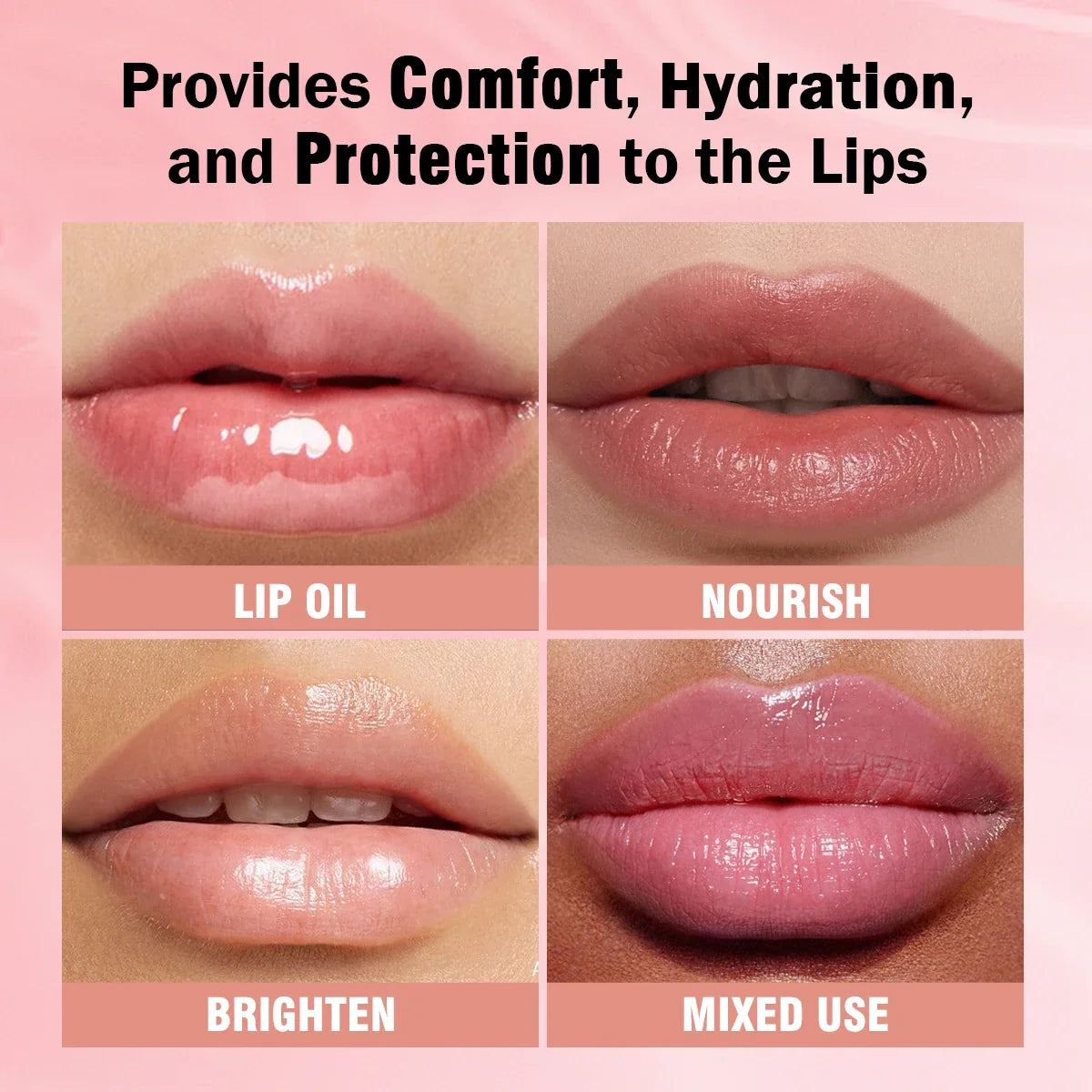 Transparent crystal jelly lip gloss by Blushimmer with mirror-like finish and plumping, moisturizing lip care in a glass container.