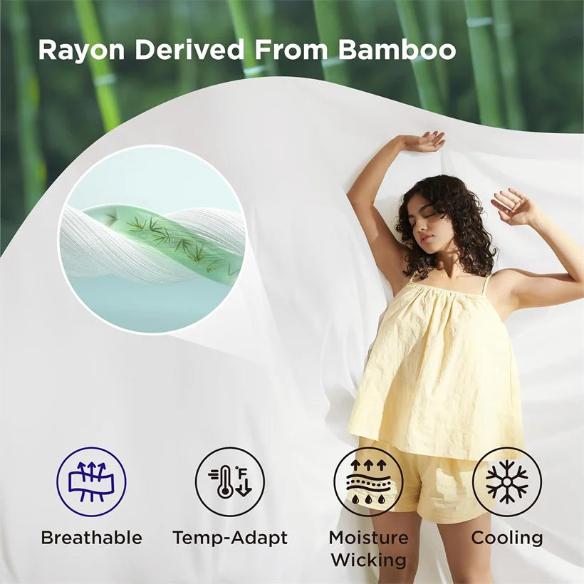 Silky 100% Bamboo Bedding Set Organic Pure Bamboo Duvet Cover Set with Quilt Cover Bed Sheet Pillowcase Luxury Cooling Bed Linen