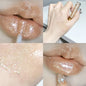 Blushimmer water-glossy lip gloss with moisturizing, plumping formula and sparkling finish on smooth, glossy lips.