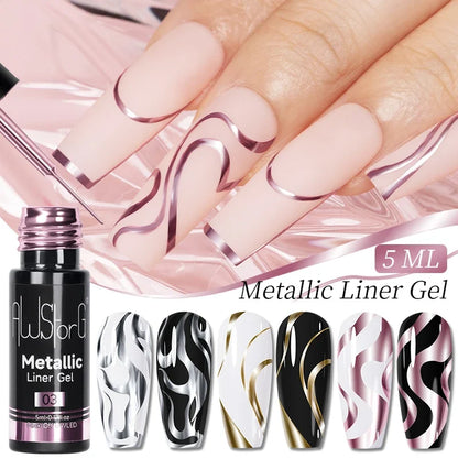 Blushimmer metallic nail gel polish in gold and silver with chrome mirror finish, semi-permanent UV and LED French nail art.