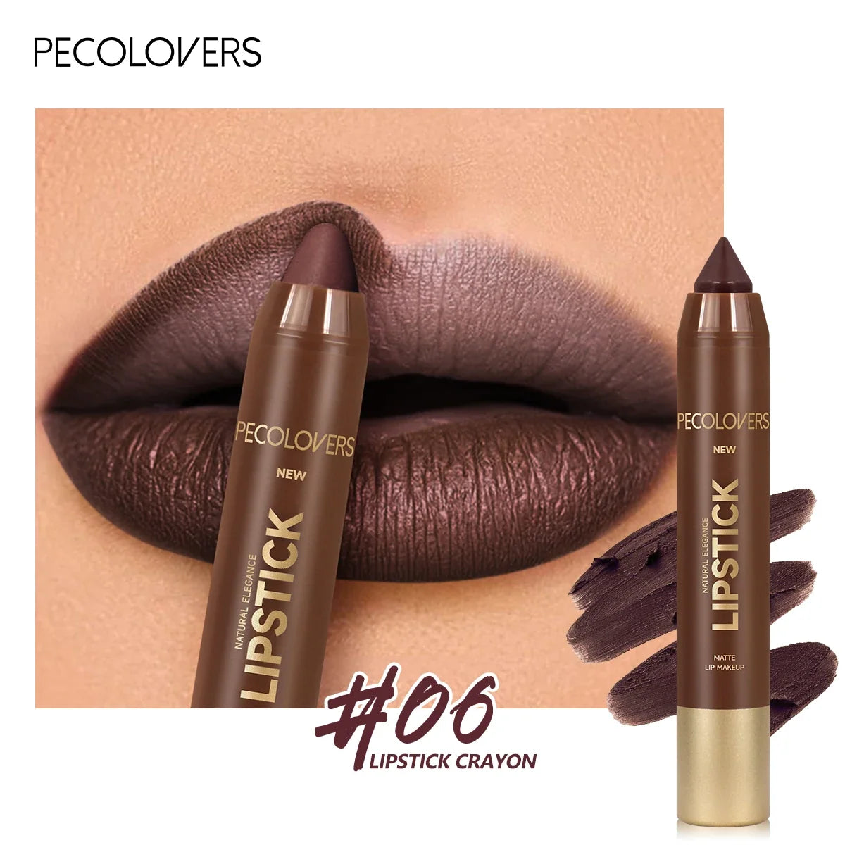 Blushimmer multi-color matte lipstick crayon for brown tones, long-lasting, high pigmented, natural finish, and easy to apply.