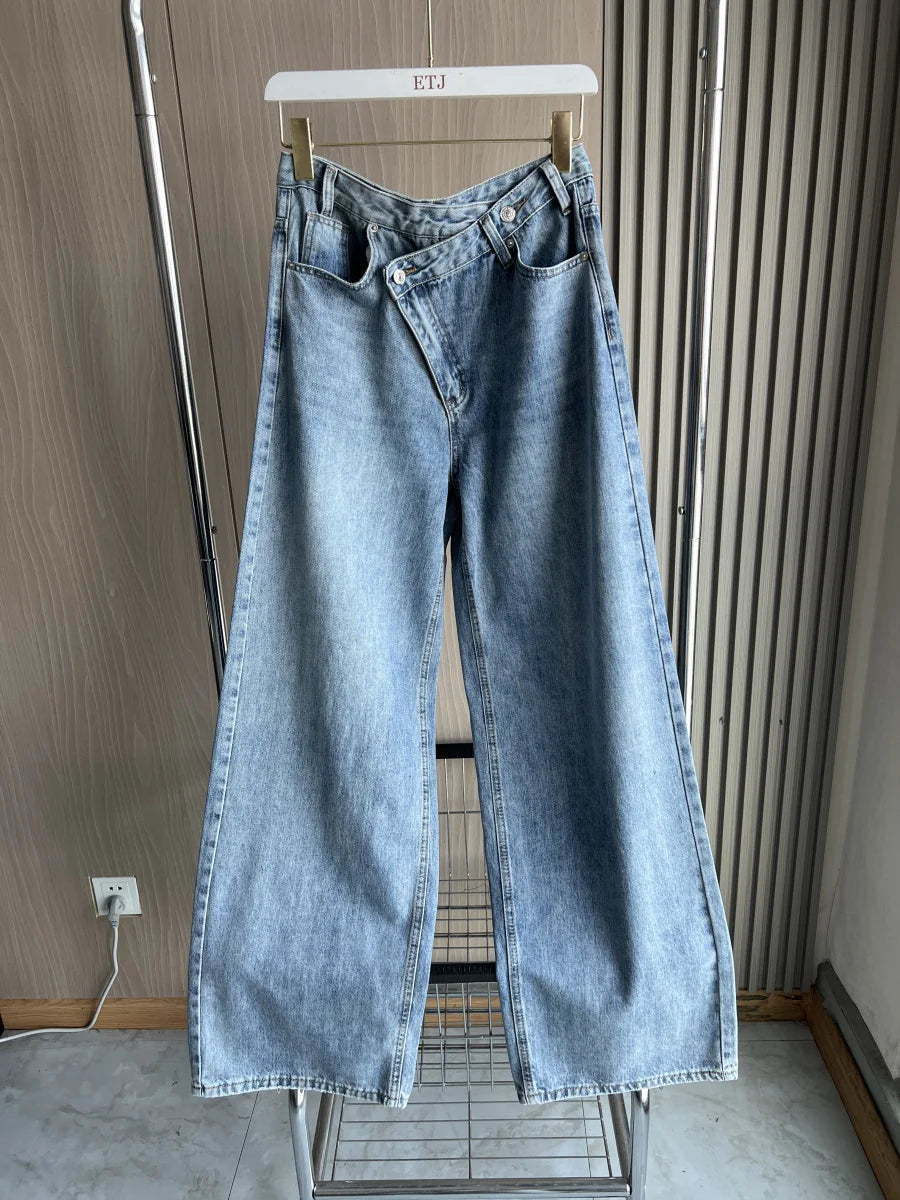 ETJ 2025 new women's basic classic all-match fashion cross waist high waist  wide leg jeans female 8197232