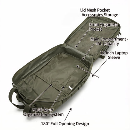 ReFireGearUS tactical hunting backpack with Molle, camouflage design, large capacity, water-resistant outdoor field bag for hiking and camping.