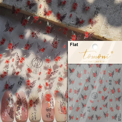 Close-up of Blushimmer Jelly Butterfly 5D nail art sticker with rhinestones and shiny insect design for DIY manicure decoration.