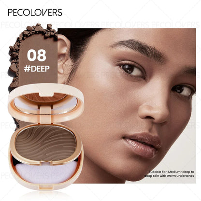 Blushimmer waterproof pressed powder foundation with matte finish, full coverage for all skin types in light to medium tone, non-sticky.