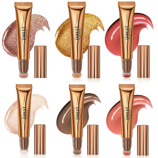 Blushimmer liquid contour with cushion applicator, soft blush and shimmer for cheeks, natural moisturizing cream formula.