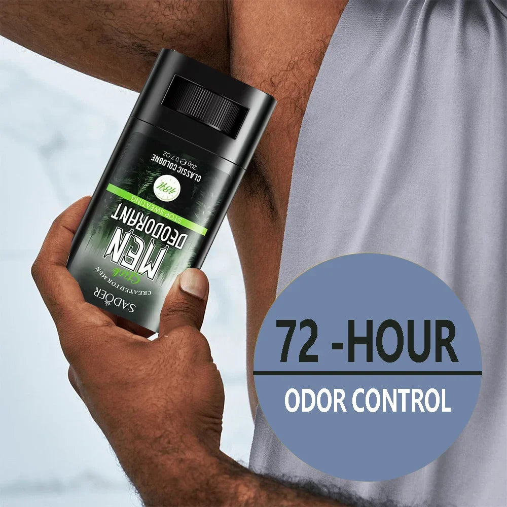 Blushimmer men's sandalwood deodorant stick with anti-sweating formula, keeps underarms dry, fresh, and odor-free.