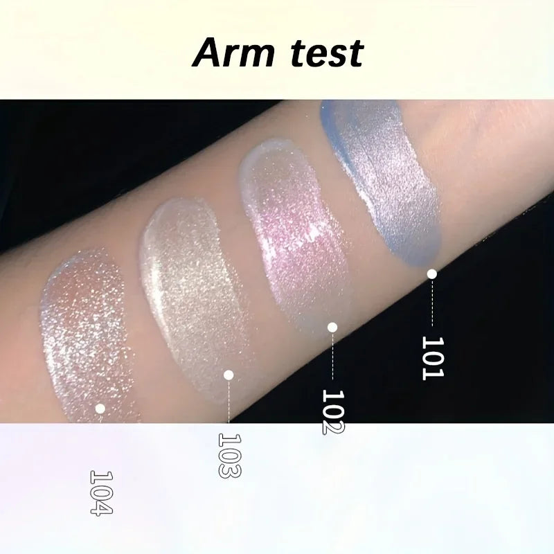 Blushimmer liquid highlighter with natural shimmer, contour, bronzer, and brightening glow on face and collarbone in water-light finish