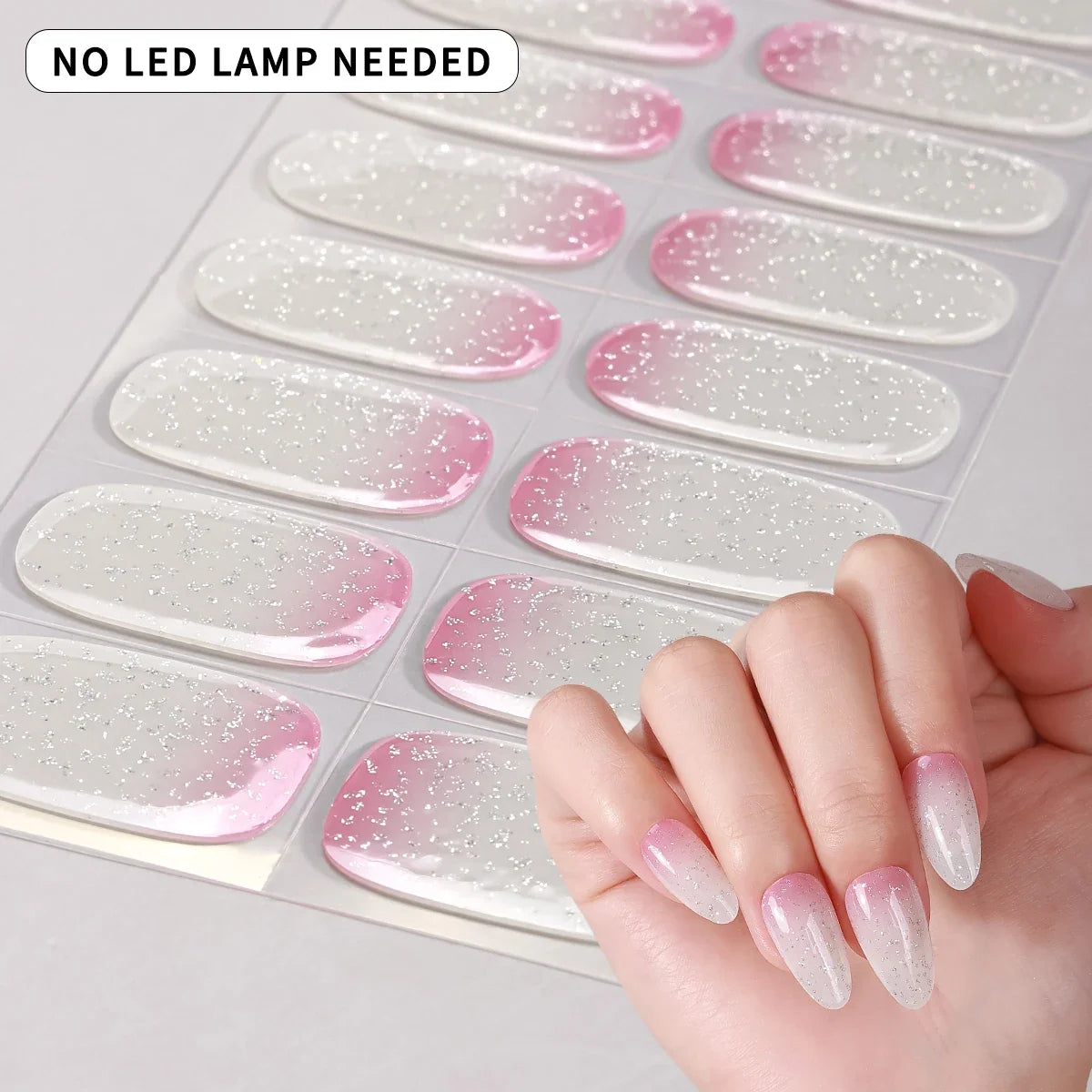 Blushimmer 16Tips gradient starry sky gel nail strips with sparkling glitter, full cover, baking-free gel nail stickers for DIY manicure.