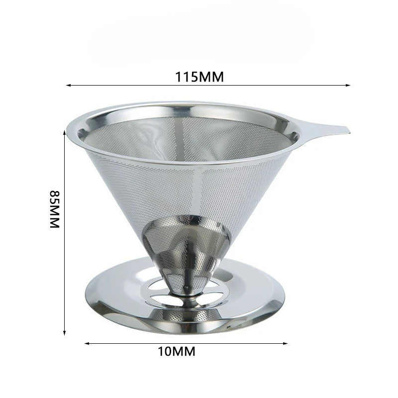 Pour Over Coffee Dripper,Metal Paperless Reusable Coffee Filter,Double Mesh Stainless Steel Cone Filter for Single Cup Brew