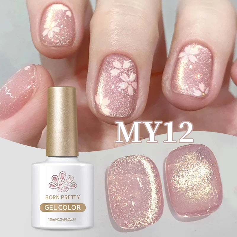 Blushimmer Born Pretty 10ml purple grape cat magnetic gel nail polish with glass beads and whitening effects, displayed on a nail surface.