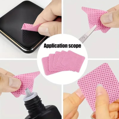 Set of 50 white and pink lint-free nail wipes from Blushimmer, super absorbent for gel polish removal, eyelash extensions, and nail prep.