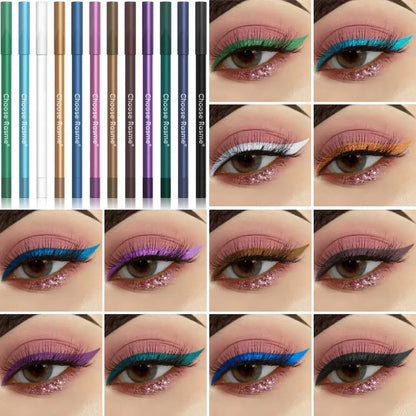 Set of 12 waterproof Blushimmer eyeliner pens with shimmering effects, including eyeshadow, highlighter, and easy-to-apply makeup tools.