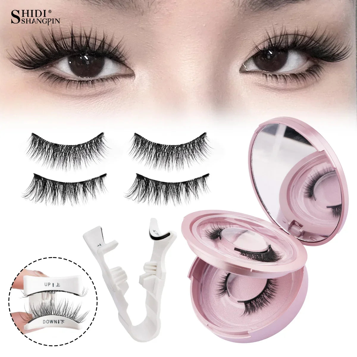 Blushimmer magnetic false eyelashes set with 3D mink lashes, reusable natural long synthetic eyelashes and makeup tweezers.