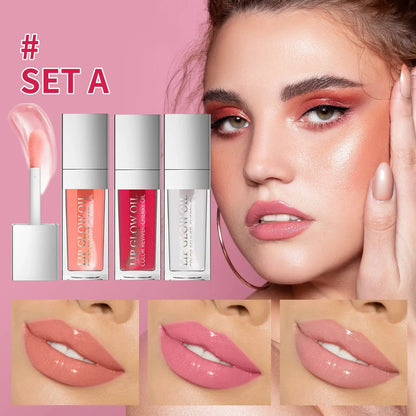 Blushimmer Crystal Jelly Lip Oil Set with tinted, plumping lip glosses and glow-enhancing lip oils in a sleek packaging.