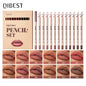Blushimmer 12-color matte lipstick and lip liner set with nude shades, waterproof, non-drying, and lip contouring for a soft matte finish.
