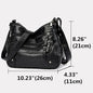OBA women's black multi-layer leather shoulder crossbody bag with multiple compartments and adjustable strap.