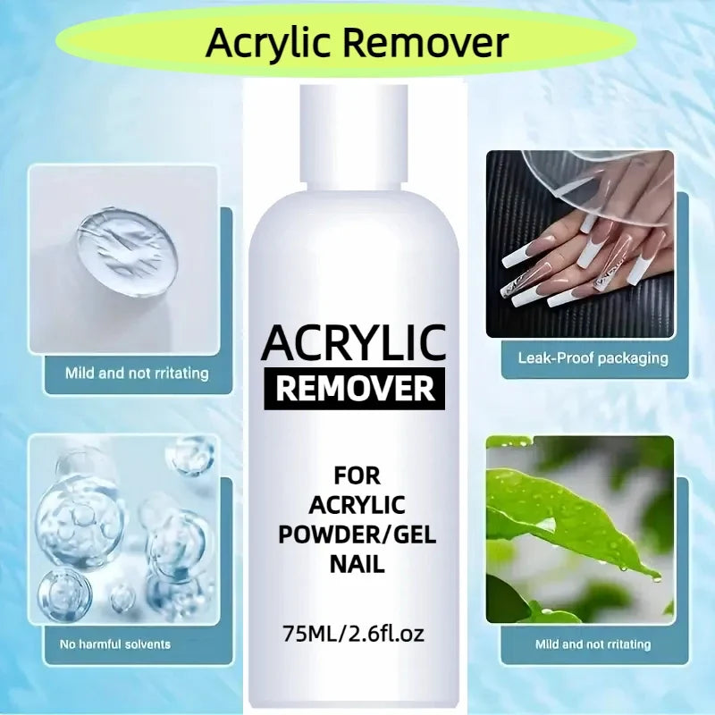 Blushimmer 75ml professional acrylic nail remover gel liquid, designed for gentle removal of acrylic and nail polish.