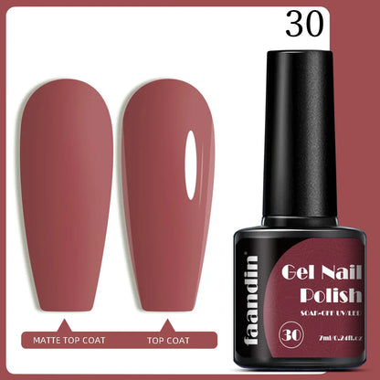 Blushimmer Faandin 7ml red gel nail polish bottle with high saturation, quick-drying, alcohol-free, long-lasting, ideal for home manicures.