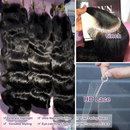 Brazilian 40-42 inch human hair wig with body wave, HD lace frontal, glueless, pre-plucked baby hair, soft bouncy virgin Brazilian hair