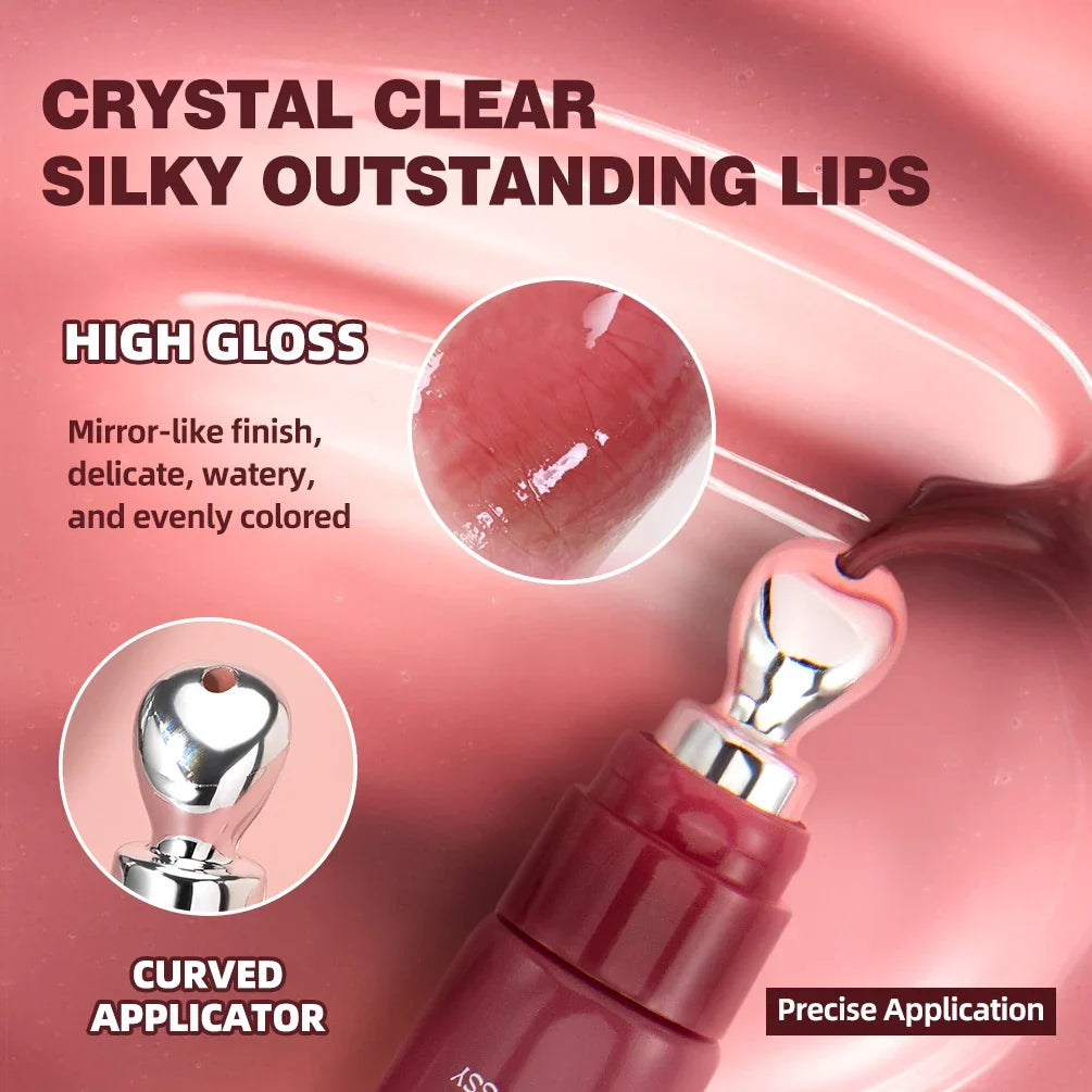 Blushimmer QIBEST mirror pearl lip gloss with long-lasting shine, moisturizing finish, glitter accents, and jelly pout lip tint.