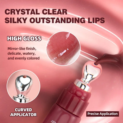 Blushimmer QIBEST mirror pearl lip gloss with long-lasting shine, moisturizing finish, glitter accents, and jelly pout lip tint.