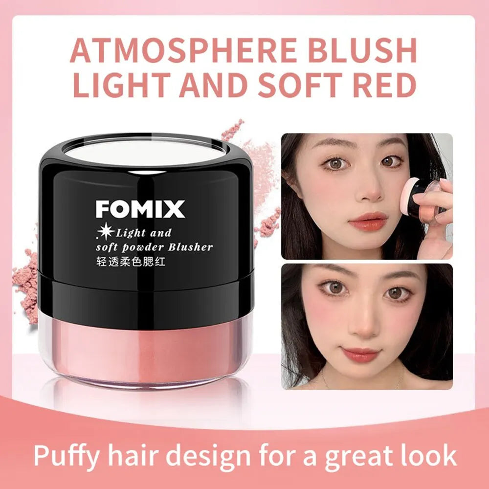 Blushimmer FOMIX loose powder air cushion blush with high pigment, soft matte finish, natural cheek color, long-lasting, soft misty texture