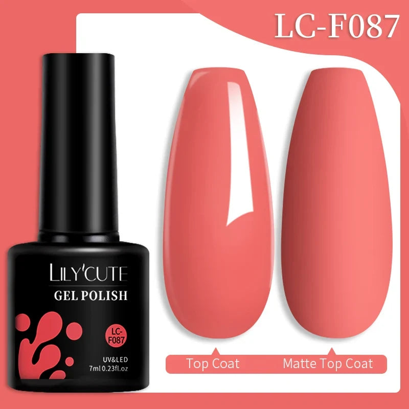 Blushimmer LILYCUTE 7ML colorful gel nail polish display with 129 vibrant shades for manicure and nail art.