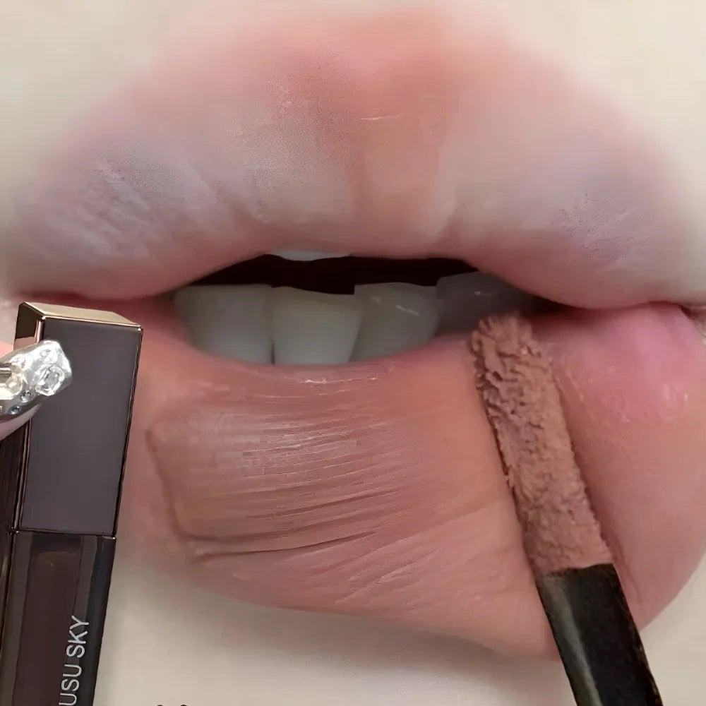 Gothic gray and purple lipstick by Blushimmer with matte velvet finish, long-lasting waterproof lip gloss and tint.