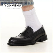 Elegant slip in loafers for men classic commuting square toe genuine cowhide derby formal dress leather shoes