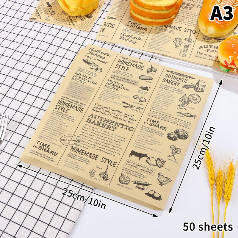 10/20/50Sheets Food Wrapping Paper Newspaper Design Sandwich Burger Fries Fried Food Wrapping Paper Plate Mat Oil Waxed Paper