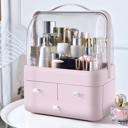 Blushimmer cosmetics receiving box and makeup organizer with drawer, dust-proof desktop storage for skincare and beauty products