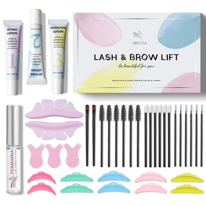 Blushimmer Permania Lash Lift and Brow Lamination Kit with eyelash perm tools and solutions for professional lash and brow styling.