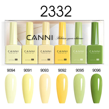 Blushimmer 6-pack 9ml CANNI HEMA-free nail gel polish set with vibrant semi-permanent colors for UV and LED gel nails.