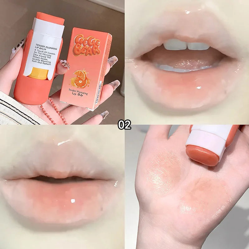 Blushimmer Gegebear moisturizing lip balm in clear, smooth formula for hydration, repair, and refreshing non-sticky lip care.