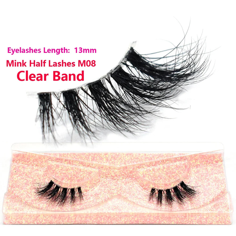 Blushimmer 3D Mink Fluffy Half False Eyelashes with clear band, natural soft lightweight short eye strip lashes, reusable extension