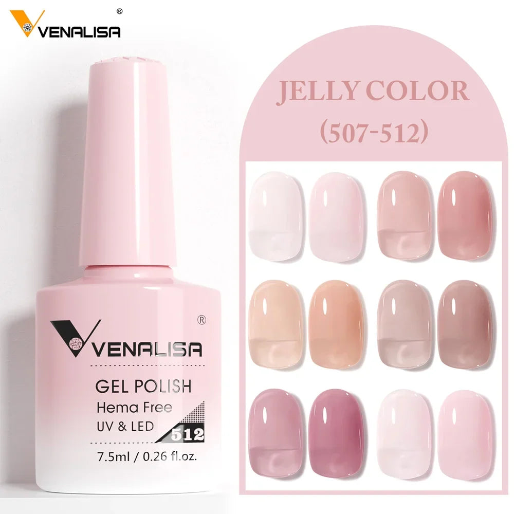 Venalisa HEMA TPO Free Glitter Nail Gel Polish in pink nude, full coverage, UV/LED soak-off French manicure by Blushimmer
