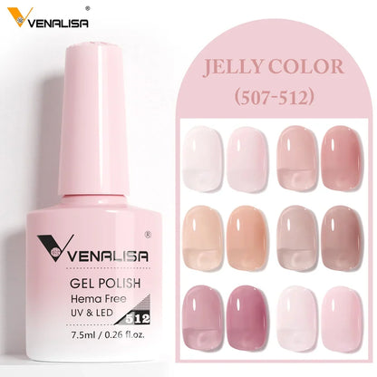 Venalisa HEMA TPO Free Glitter Nail Gel Polish in pink nude, full coverage, UV/LED soak-off French manicure by Blushimmer