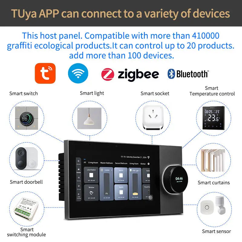 2026 New Designed 7 inch Smart Home Background Music Player Touch Screen Host  Built-in Tuya Smart Zigbee Gateway Wall Amplifier