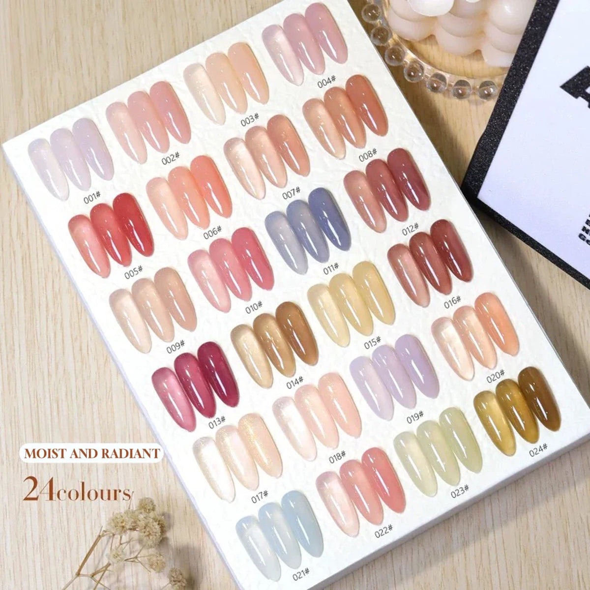 Blushimmer Mianel Japanese Style Fairy Gel Nail Polish in white, pink, and nude shades, 12ml ice clear summer nail colors.