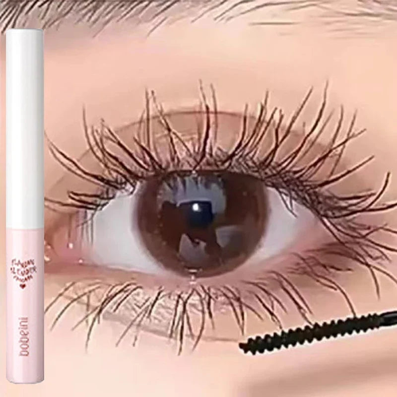 Blushimmer waterproof mascara with ultra-fine brush, silk fibers, lengthens and curls eyelashes, fast-drying matte brown-black finish